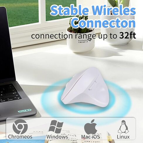 Wireless Silent Ergonomic Vertical Mouse - Dual Mode 2.4G/Bluetooth, Rechargeable Type C, Pain Relief for Office and Home Use, Compatible with Laptop & PC (White) in Saudi Arabia
