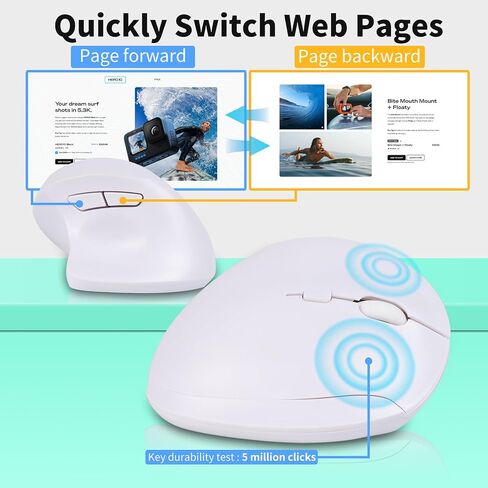 Wireless Silent Ergonomic Vertical Mouse - Dual Mode 2.4G/Bluetooth, Rechargeable Type C, Pain Relief for Office and Home Use, Compatible with Laptop & PC (White) in Saudi Arabia