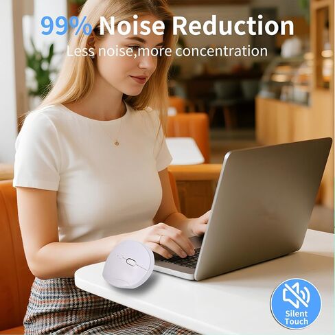 Wireless Silent Ergonomic Vertical Mouse - Dual Mode 2.4G/Bluetooth, Rechargeable Type C, Pain Relief for Office and Home Use, Compatible with Laptop & PC (White) in Saudi Arabia