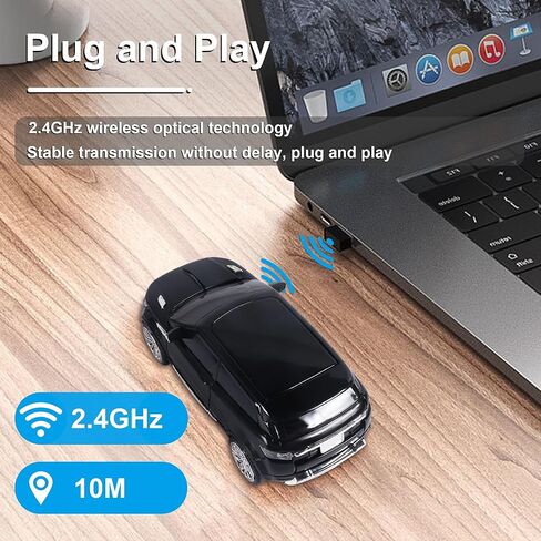 Wireless Car Mouse Cool Sport Car Shaped Computer Mice with LED Headlight USB Receiver 3 Buttons 2.4GHz Optical Unique Mini Portable Travel Mouse for Laptop PC Desktop Kids Adults Gift (Black) in Saudi Arabia