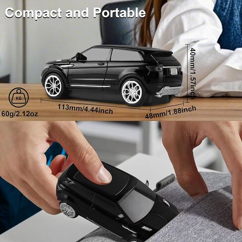 Wireless Car Mouse Cool Sport Car Shaped Computer Mice with LED Headlight USB Receiver 3 Buttons 2.4GHz Optical Unique Mini Portable Travel Mouse for Laptop PC Desktop Kids Adults Gift (Black) in Saudi Arabia