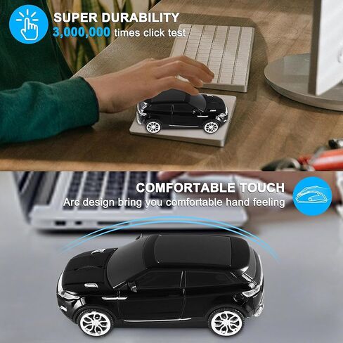 Wireless Car Mouse Cool Sport Car Shaped Computer Mice with LED Headlight USB Receiver 3 Buttons 2.4GHz Optical Unique Mini Portable Travel Mouse for Laptop PC Desktop Kids Adults Gift (Black) in Saudi Arabia