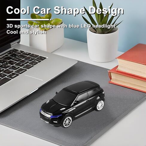 Wireless Car Mouse Cool Sport Car Shaped Computer Mice with LED Headlight USB Receiver 3 Buttons 2.4GHz Optical Unique Mini Portable Travel Mouse for Laptop PC Desktop Kids Adults Gift (Black) in Saudi Arabia