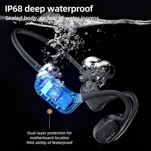 سماعات رأس للسباحة، IP68 مقاومة للماء على شكل عظمة، سماعات مفتوحة بذاكرة 32 جيجابايت مع سماعات بلوتوث رياضية للسباحة والجري وركوب الدراجات - أسود in Kuwait