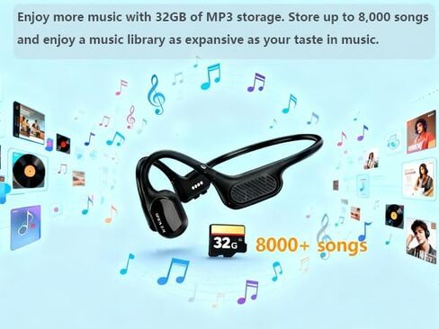 سماعات رأس للسباحة، IP68 مقاومة للماء على شكل عظمة، سماعات مفتوحة بذاكرة 32 جيجابايت مع سماعات بلوتوث رياضية للسباحة والجري وركوب الدراجات - أسود in Kuwait
