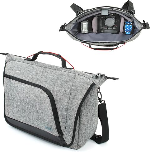 USA Gear DSLR SLR Mirrorless Camera Messenger Bag with Customizable Dividers, Weather Resistant Bottom, Comfortable Back Support and Adjustable Strap - Compatible with Nikon, Canon, Sony, and More in Saudi Arabia