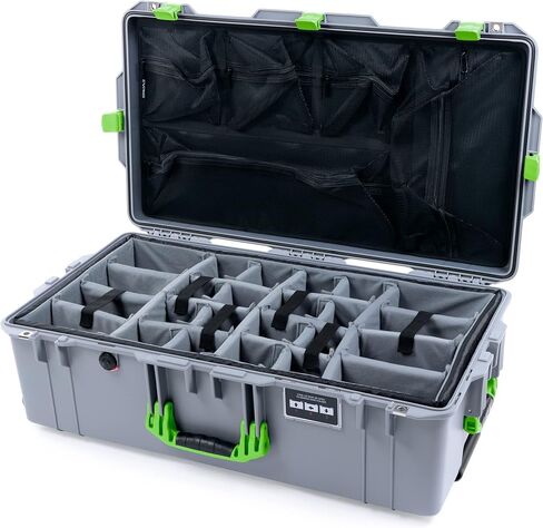 Silver Pelican 1615 Air case with Lime Green Handles & latches. Comes with Grey Padded dividers & lid Organizer. in Saudi Arabia