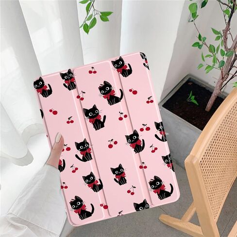 حافظة LuGeKe Cherry Cat لجهاز iPad Air 6 مقاس 11 بوصة، حافظة فريدة من نوعها، حامل قلم رصاص وظهر أكريليك شفاف وغطاء حامل ثلاثي الطي للنساء in Saudi Arabia