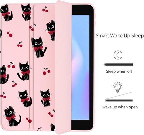 حافظة LuGeKe Cherry Cat لجهاز iPad Air 6 مقاس 11 بوصة، حافظة فريدة من نوعها، حامل قلم رصاص وظهر أكريليك شفاف وغطاء حامل ثلاثي الطي للنساء in Saudi Arabia