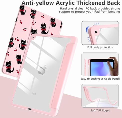 حافظة LuGeKe Cherry Cat لجهاز iPad Air 6 مقاس 11 بوصة، حافظة فريدة من نوعها، حامل قلم رصاص وظهر أكريليك شفاف وغطاء حامل ثلاثي الطي للنساء in Saudi Arabia