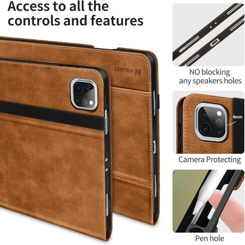H HOLIMET Case for iPad Pro 13 inch 2024 M4 with Pencil Holder Supports Pencil Pro/Pencil Auto Sleep/Wake Function Vegan Leather Smart Stand Cover (Brown) in Saudi Arabia