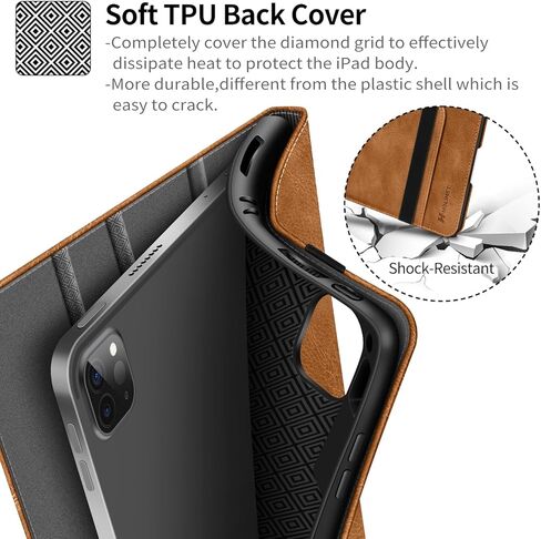 H HOLIMET Case for iPad Pro 13 inch 2024 M4 with Pencil Holder Supports Pencil Pro/Pencil Auto Sleep/Wake Function Vegan Leather Smart Stand Cover (Brown) in Saudi Arabia