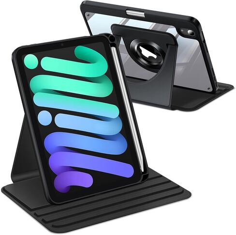 Fintie 360 Degree Rotating Case for iPad mini 7 (A17 Pro, 7th Generation) 2024 / iPad mini 6 (6th Gen) 8.3 Inch - Swiveling Protective Stand Clear Back Cover with Pencil Holder (Purple) in Saudi Arabia