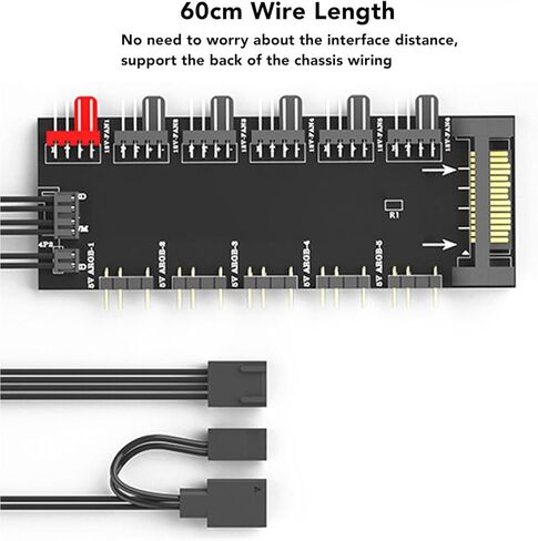 محور ARGB وPWM، 5 منافذ 5V 3PIN ARGB و6 منافذ 12V 4PIN PWM Fan Hub لإضاءة RGB قابلة للتحكم، مصدر طاقة SATA 12V 4Pin، 2 في 1 مزامنة وحدة المعالجة المركزية لمروحة تبريد PCB الفاصل in Kuwait