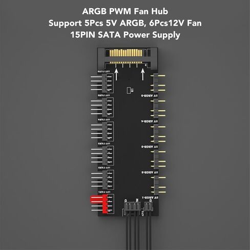 محور ARGB وPWM، 5 منافذ 5V 3PIN ARGB و6 منافذ 12V 4PIN PWM Fan Hub لإضاءة RGB قابلة للتحكم، مصدر طاقة SATA 12V 4Pin، 2 في 1 مزامنة وحدة المعالجة المركزية لمروحة تبريد PCB الفاصل in Kuwait