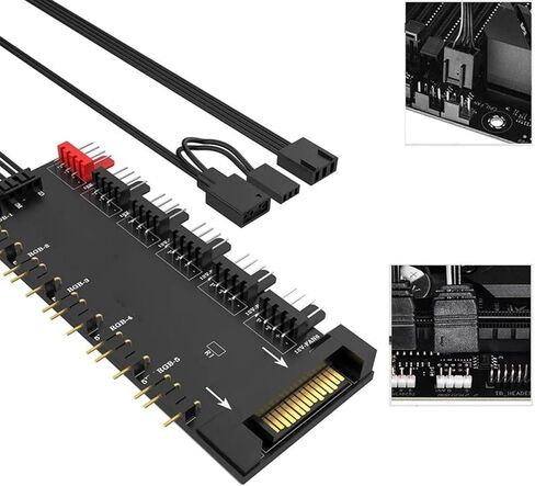 محور ARGB وPWM، 5 منافذ 5V 3PIN ARGB و6 منافذ 12V 4PIN PWM Fan Hub لإضاءة RGB قابلة للتحكم، مصدر طاقة SATA 12V 4Pin، 2 في 1 مزامنة وحدة المعالجة المركزية لمروحة تبريد PCB الفاصل in Kuwait
