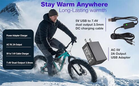 7.4V USB-DC Dual Port Charger Cable for Heated Glove Lithium Battery Compatible with Savior Snow Deer Sun Will Heat Gloves, Heated Socks, Heated Vest, Mittens Liners Battery Charger, Rechargeable in Saudi Arabia