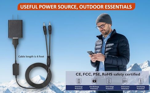 7.4V USB-DC Dual Port Charger Cable for Heated Glove Lithium Battery Compatible with Savior Snow Deer Sun Will Heat Gloves, Heated Socks, Heated Vest, Mittens Liners Battery Charger, Rechargeable in Saudi Arabia