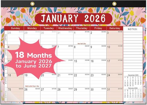 Timart Desk Calendar 2025-2026 ، يمتد التقويم 18 شهرًا من يوليو 2025 إلى ديسمبر 2026 ، تقويم مكتب شهريًا كبيرًا على سطح المكتب/الجدار مع قائمة مهامه ، المكتب. in Saudi Arabia