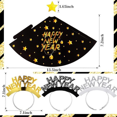 500 Pcs New Year Eve Party Supplies 2026 Happy New Year Decor for 100 Guest Cone Hat and Tiaras Beaded Necklace Noise Maker(Multicolor) in Kuwait