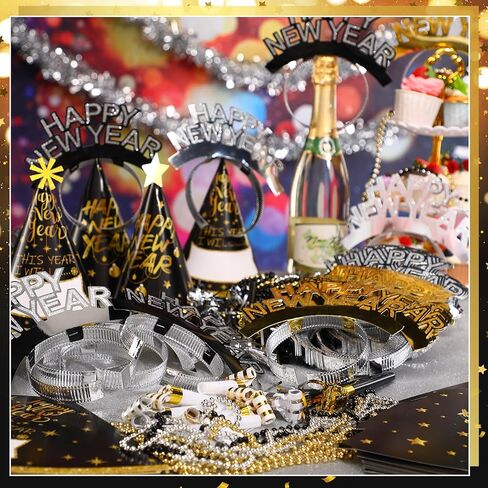 500 Pcs New Year Eve Party Supplies 2026 Happy New Year Decor for 100 Guest Cone Hat and Tiaras Beaded Necklace Noise Maker(Multicolor) in Kuwait