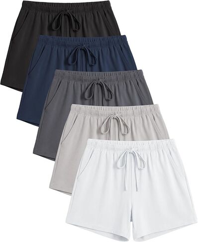 Sexy Basics Women's 5 Pack Anywear Drawstring Super Soft Shorts/Workout Yoga Flowy Casual Lounge Sleep Cotton-Rayon Shorts in Kuwait