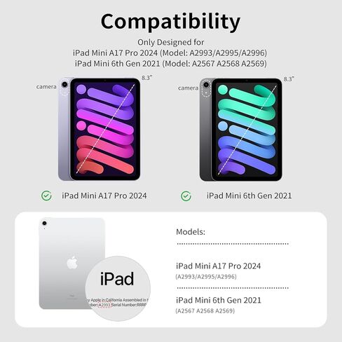 حافظة kenke لجهاز iPad mini A17 pro 8.3 بوصة 2024، لجهاز iPad mini الجيل السادس 8.3 بوصة 2021 مع حامل قلم رصاص، غطاء حامل صلب قابل للطي على شكل حرف Y مع غطاء خلفي صلب شفاف بالكامل، تنبيه/نوم تلقائي، أبيض كريمي in Kuwait