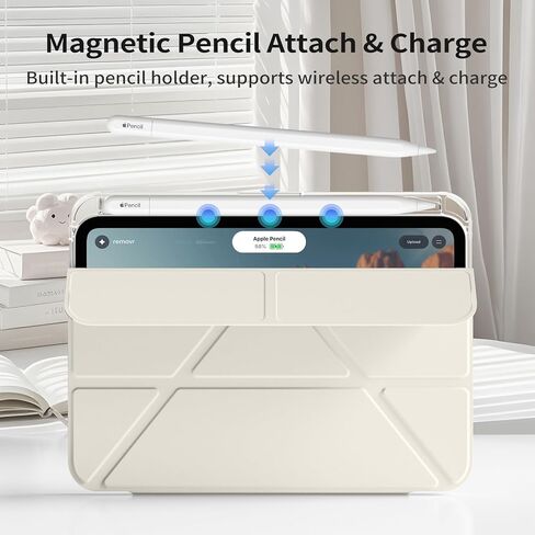 حافظة kenke لجهاز iPad mini A17 pro 8.3 بوصة 2024، لجهاز iPad mini الجيل السادس 8.3 بوصة 2021 مع حامل قلم رصاص، غطاء حامل صلب قابل للطي على شكل حرف Y مع غطاء خلفي صلب شفاف بالكامل، تنبيه/نوم تلقائي، أبيض كريمي in Kuwait