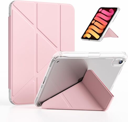حافظة kenke لجهاز iPad mini A17 pro 8.3 بوصة 2024، لجهاز iPad mini الجيل السادس 8.3 بوصة 2021 مع حامل قلم رصاص، غطاء حامل صلب قابل للطي على شكل حرف Y مع غطاء خلفي صلب شفاف بالكامل، تنبيه/نوم تلقائي، أبيض كريمي in Kuwait