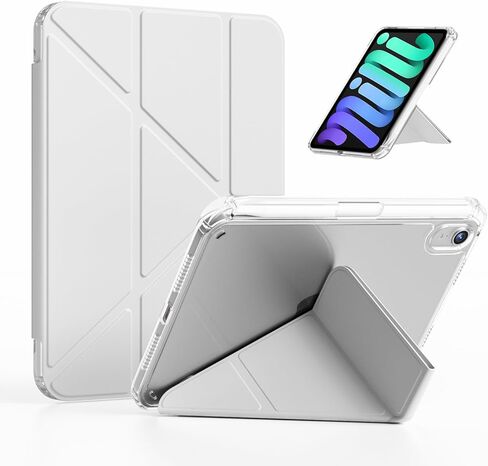 حافظة kenke لجهاز iPad mini A17 pro 8.3 بوصة 2024، لجهاز iPad mini الجيل السادس 8.3 بوصة 2021 مع حامل قلم رصاص، غطاء حامل صلب قابل للطي على شكل حرف Y مع غطاء خلفي صلب شفاف بالكامل، تنبيه/نوم تلقائي، أبيض كريمي in Kuwait