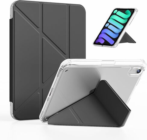 حافظة kenke لجهاز iPad mini A17 pro 8.3 بوصة 2024، لجهاز iPad mini الجيل السادس 8.3 بوصة 2021 مع حامل قلم رصاص، غطاء حامل صلب قابل للطي على شكل حرف Y مع غطاء خلفي صلب شفاف بالكامل، تنبيه/نوم تلقائي، أبيض كريمي in Kuwait
