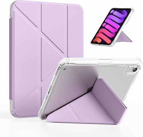 حافظة kenke لجهاز iPad mini A17 pro 8.3 بوصة 2024، لجهاز iPad mini الجيل السادس 8.3 بوصة 2021 مع حامل قلم رصاص، غطاء حامل صلب قابل للطي على شكل حرف Y مع غطاء خلفي صلب شفاف بالكامل، تنبيه/نوم تلقائي، أبيض كريمي in Kuwait