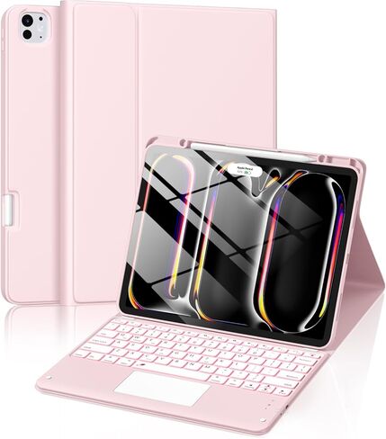 حافظة Harvopu لجهاز iPad Pro 13 بوصة مع لوحة مفاتيح (M5/M4) 2025/2024، لوحة مفاتيح مغناطيسية لاسلكية قابلة للفصل مع لوحة تتبع متعددة اللمس 7 ألوان غطاء قابل للطي مقاوم للإضاءة الخلفية لجهاز iPad Pro 13 بوصة، وردي in Kuwait