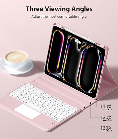 حافظة Harvopu لجهاز iPad Pro 13 بوصة مع لوحة مفاتيح (M5/M4) 2025/2024، لوحة مفاتيح مغناطيسية لاسلكية قابلة للفصل مع لوحة تتبع متعددة اللمس 7 ألوان غطاء قابل للطي مقاوم للإضاءة الخلفية لجهاز iPad Pro 13 بوصة، وردي in Kuwait
