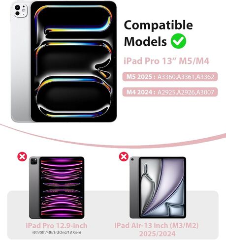 حافظة Harvopu لجهاز iPad Pro 13 بوصة مع لوحة مفاتيح (M5/M4) 2025/2024، لوحة مفاتيح مغناطيسية لاسلكية قابلة للفصل مع لوحة تتبع متعددة اللمس 7 ألوان غطاء قابل للطي مقاوم للإضاءة الخلفية لجهاز iPad Pro 13 بوصة، وردي in Kuwait