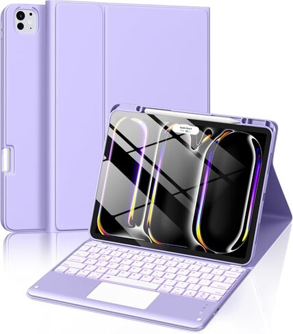 حافظة Harvopu لجهاز iPad Pro 13 بوصة مع لوحة مفاتيح (M5/M4) 2025/2024، لوحة مفاتيح مغناطيسية لاسلكية قابلة للفصل مع لوحة تتبع متعددة اللمس 7 ألوان غطاء قابل للطي مقاوم للإضاءة الخلفية لجهاز iPad Pro 13 بوصة، وردي in Kuwait