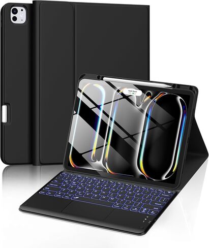 حافظة Harvopu لجهاز iPad Pro 13 بوصة مع لوحة مفاتيح (M5/M4) 2025/2024، لوحة مفاتيح مغناطيسية لاسلكية قابلة للفصل مع لوحة تتبع متعددة اللمس 7 ألوان غطاء قابل للطي مقاوم للإضاءة الخلفية لجهاز iPad Pro 13 بوصة، وردي in Kuwait