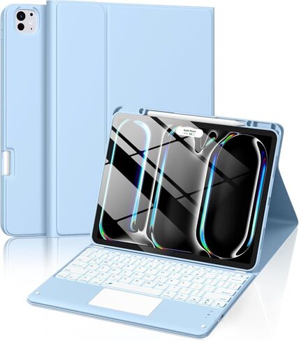 حافظة Harvopu لجهاز iPad Pro 13 بوصة مع لوحة مفاتيح (M5/M4) 2025/2024، لوحة مفاتيح مغناطيسية لاسلكية قابلة للفصل مع لوحة تتبع متعددة اللمس 7 ألوان غطاء قابل للطي مقاوم للإضاءة الخلفية لجهاز iPad Pro 13 بوصة، وردي in Kuwait