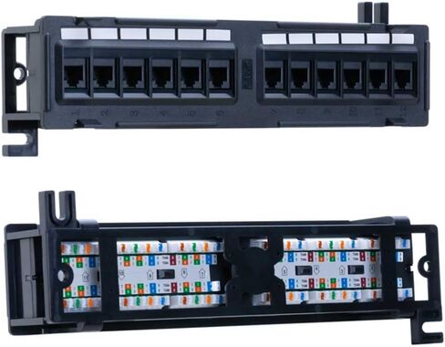 12 منفذ Cat6 UTP LAN حامل لوحة التصحيح على الحائط RJ45 110 نوع الكتل الطرفية، أسود in Kuwait