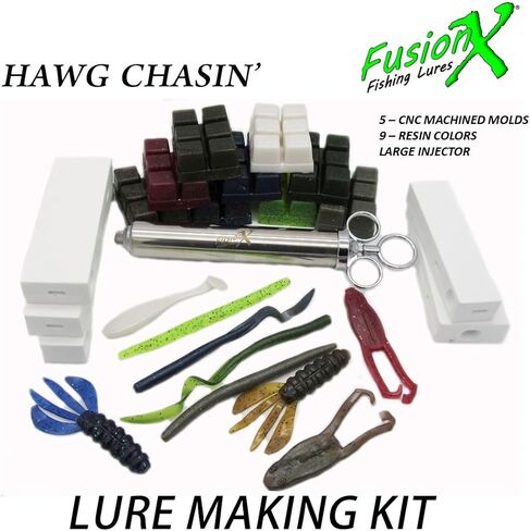 مجموعة أدوات صنع طُعم الصيد من البلاستيك الناعم من FusionX Hawg Chasin، قوالب راتنج البلاستيسول وحاقن سينكو الضفدع الدودة مخلوق بوس سويم بيت السباحة، قالب شاد in Kuwait