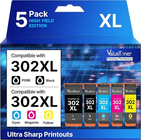 302XL معاد تصنيعها لخراطيش الحبر Epson 302XL 302، استبدال متعدد العبوات لخراطيش الحبر 302XL، مجموعة كومبو تعمل لطابعة Epson XP-6100 XP-6000 XP6100 XP6000 (صورة سوداء/B/C/M/Y، 5 عبوات) in Kuwait