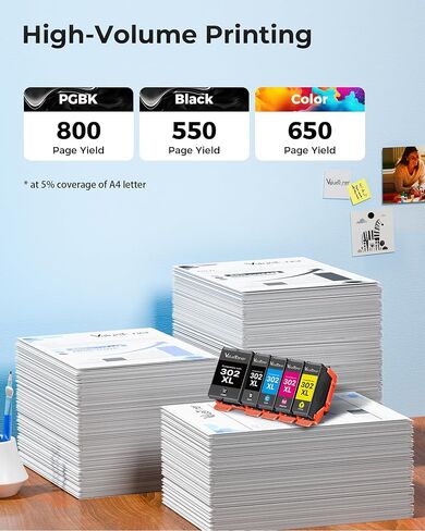 302XL معاد تصنيعها لخراطيش الحبر Epson 302XL 302، استبدال متعدد العبوات لخراطيش الحبر 302XL، مجموعة كومبو تعمل لطابعة Epson XP-6100 XP-6000 XP6100 XP6000 (صورة سوداء/B/C/M/Y، 5 عبوات) in Kuwait