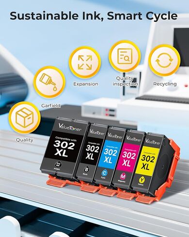 302XL معاد تصنيعها لخراطيش الحبر Epson 302XL 302، استبدال متعدد العبوات لخراطيش الحبر 302XL، مجموعة كومبو تعمل لطابعة Epson XP-6100 XP-6000 XP6100 XP6000 (صورة سوداء/B/C/M/Y، 5 عبوات) in Kuwait