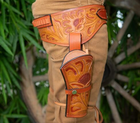 Hulara Full Grain Buff Leather 22 Caliber Western Holster for Heritage Rough Rider, Gun Belt, Cowboy, Wrangler, 22 Revolver in Saudi Arabia