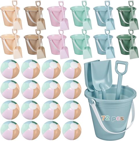 24 Set Beach Toys for Kids Macaron Sand Buckets and Shovels Bulk Pastel Beach Balls Inflatable Sand Toys for Boys Girls Toddlers Birthday Summer Outdoor Games Pool Party Favor in Saudi Arabia