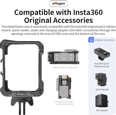 قفص لـ Insta360 Ace Pro/Insta360 Ace، إطار واقٍ سريع التحرير من سبائك الألومنيوم مع غطاء حماية للعدسة، مع فتحة تمهيد باردة ومحول، يمكن توصيله بحامل ثلاثي الأرجل in Kuwait