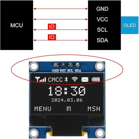2 قطعة 0.96 بوصة OLED I2C IIC وحدة عرض 12864 128x64 بكسل SSD1306 لوحة شاشة OLED صغيرة ذاتية الإضاءة متوافقة مع Arduino Raspberry Pi (أبيض) in Kuwait