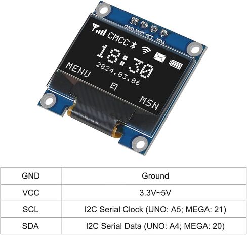 2 قطعة 0.96 بوصة OLED I2C IIC وحدة عرض 12864 128x64 بكسل SSD1306 لوحة شاشة OLED صغيرة ذاتية الإضاءة متوافقة مع Arduino Raspberry Pi (أبيض) in Kuwait