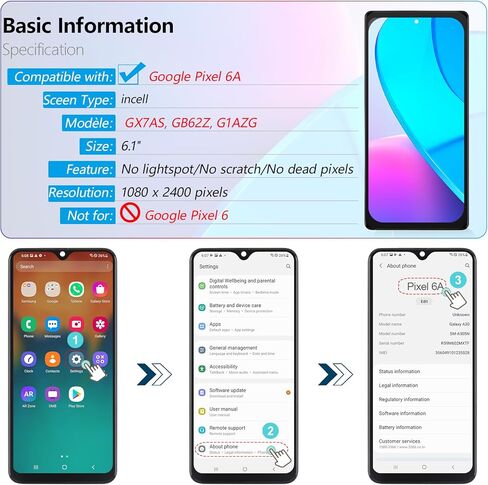 YWLRONG لاستبدال شاشة Google Pixel 6A incell لشاشة Pixel 6A GX7AS GB62Z G1AZG شاشة LCD تعمل باللمس مع أدوات استبدال in Kuwait