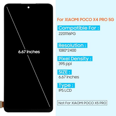 شاشة LCD Incell لهاتف Xiaomi Poco X4 Pro 5G بديلة لشاشة Xiaomi Poco X4 Pro 5G LCD تعمل باللمس مع مجموعة أدوات إصلاح 2201116PG (أسود، 6.67 بوصة) in Saudi Arabia